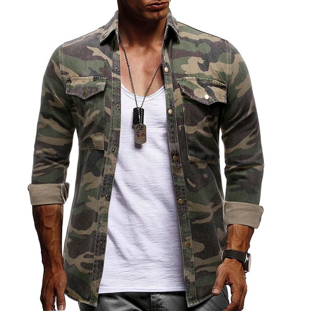 Man's Clothing Long Sleeve Camo Denim Outdoor Climbing Cargo Top_mkmklike.com