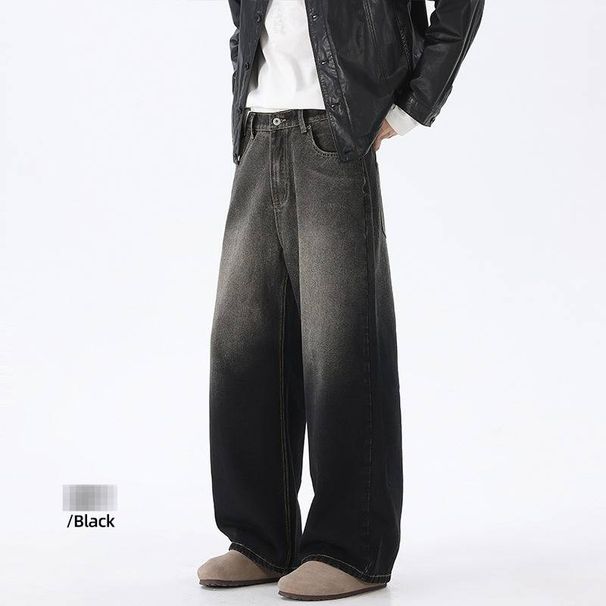 Men's Clothing Men's Vintage Washed Black Jeans - Retro Faded Slim Straight Leg Trousers For Casual Streetwear_mkmklike.com