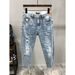 Men's Clothing Men's Ripped Skinny Jeans High Street Style Casual Slim Fit Elastic Nine Point Pants For Autumn Winter Trendy Beggar Wear_mkmklike.com