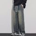 Men's American Heavyweight Washed Denim Jeans High Street Style Summer Straight Leg Slimming Wide Leg Trousers Black Gray Blue_mkmklike.com