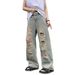 Unisex High Street Distressed Denim Jeans Slimming Straight Leg Trousers Retro Niche Design for Men And Women_mkmklike.com