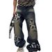 Street Art Denim Pants – Hand-Painted Graffiti Straight-Leg Jeans For Men (M-3XL, Distressed Blue)_mkmklike.com