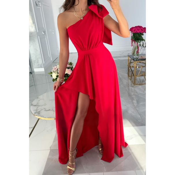 Women's Clothing new oblique shoulder bow slit dress INS casual swing dress _mkmklike.com