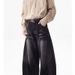 Unisex High Street Loose Fitting Casual Wide Leg Jeans Black Curved Blade Distressed Retro Whiskering Design_mkmklike.com