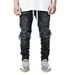 Men's Slim Fit Stretch Denim Jeans - Ripped Black & Grey Skinny Pants For Streetwear & Motorcycle Style_mkmklike.com