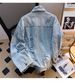 Men's Distressed Denim Jacket With Washed Effect Streetwear Style Workwear Coat, Loose Fit, Turn-Down Collar, Multiple Pockets, Casual Outerwear_mkmklike.com