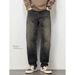 Vintage Washed Straight-Leg Jeans – Relaxed Fit, High Cotton Content (94.9%), Distressed Detailing, Unisex Streetwear_mkmklike.com