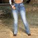 Women’s Relaxed Fit Long Denim Pants – Mid-Rise, Straight Leg, Patchwork Details (S-XL, Classic Blue)_mkmklike.com