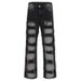 "Streetwear Distressed Patchwork Denim Jeans For Men – Oversized Straight Cut With Vintage Wash, Ripped Details & Faded Gradient_mkmklike.com