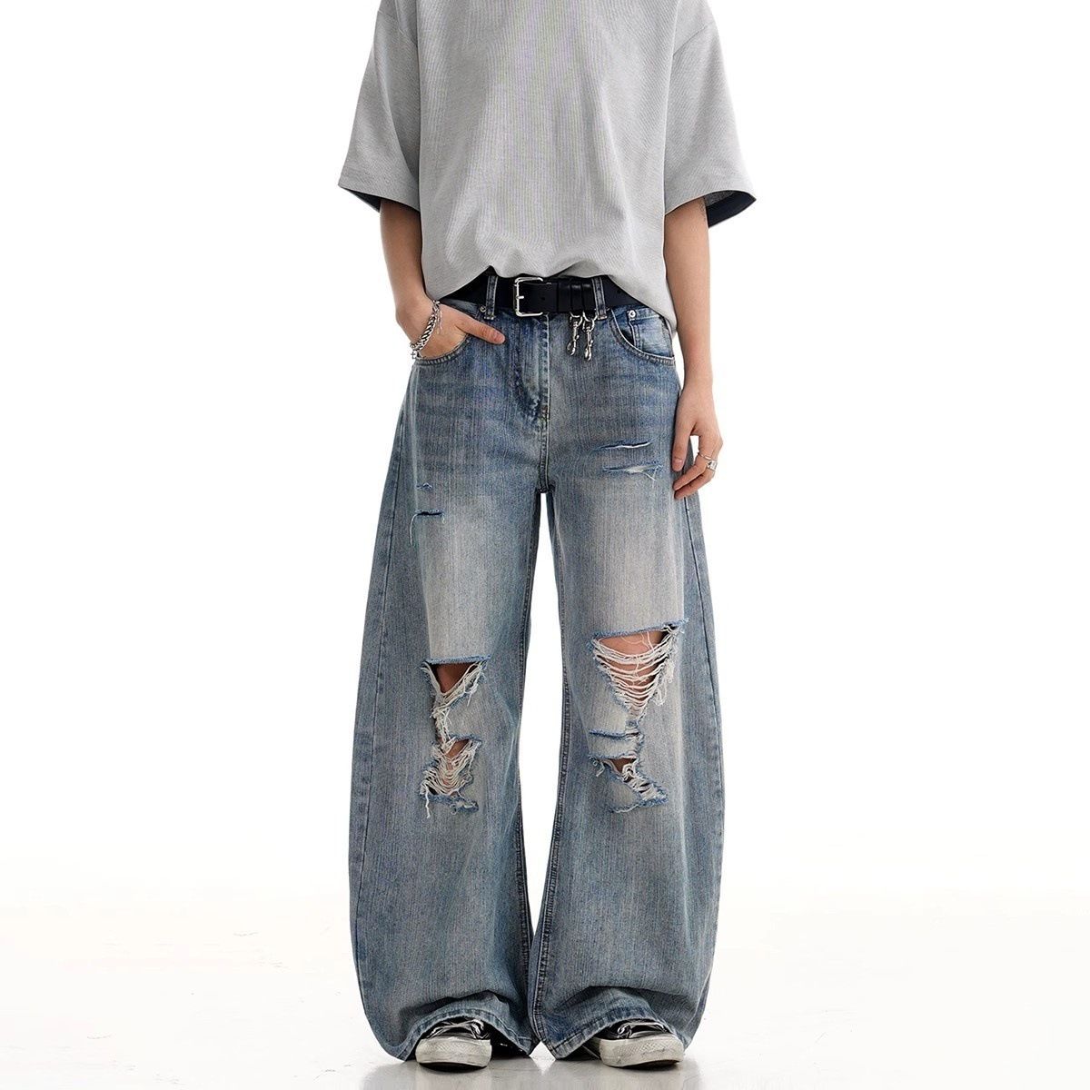 Men's Clothing Jeans For Men Spring And Summer New High Street Fashion Loose Straight Casual Trousers_mkmklike.com