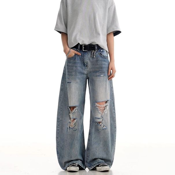 Men's Clothing Jeans For Men Spring And Summer New High Street Fashion Loose Straight Casual Trousers_mkmklike.com