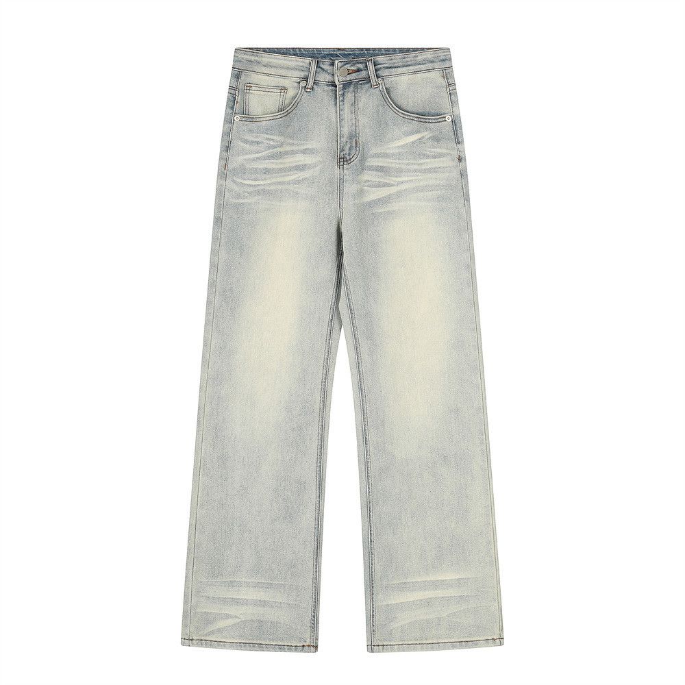 Yellow Mud-Dyed Jeans For Men High Street Punk Heavy Washed Vintage Casual Straight-Leg Loose Versatile Pants_mkmklike.com