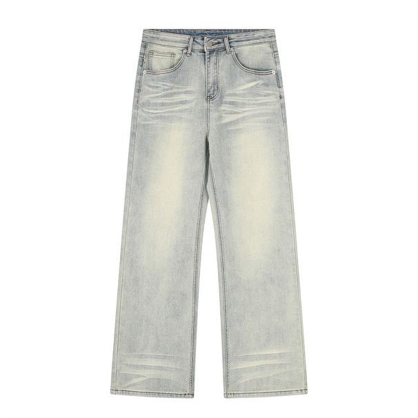 Yellow Mud-Dyed Jeans For Men High Street Punk Heavy Washed Vintage Casual Straight-Leg Loose Versatile Pants_mkmklike.com