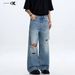 Men's Clothing Blue Straight Ripped Jeans Vintage Washed Blue Straight Leg Distressed Jeans For Men & Women - Relaxed Fit, Comfortable & Stylish_mkmklike.com