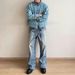 Men's Clothing Street Baggy Version Neutral Wide Leg Mopping Dirty Ink Splashed Distressed Design Jeans_mkmklike.com