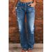 Women's Clothing Denim Trousers Mid Waist Ripped Casual Straight Leg Trousers_mkmklike.com