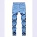 Men's Slim Fit Stretch Jeans Multi Layered Blue Skinny Jeans Suitable For All Seasons_mkmklike.com