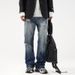 Men’s Slim-Fit Flared Jeans – Vintage Blue Distressed Denim Pants (90.6% Cotton, Size 28-36), High-Street Fashion With Strategic Rips_mkmklike.com