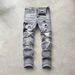Men's Light Blue Ripped Embroidered Skinny Jeans Trendy Low Waist Slim Fit Trousers With Slight Stretch For High Street Style_mkmklike.com