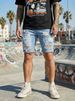 Men's Slim Fit Ripped Stretch Denim Shorts European American Style Trendy Brand INS mid Waist Blue Summer Cross Border Sourcing_mkmklike.com