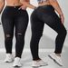 Women's Stretchy Slim Fit Straight Leg Jeans Washed Distressed Frayed Hem Versatile Casual Denim Jeans_mkmklike.com