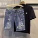 Men's Clothing Summer Straight Washed Shorts Retro Ripped Denim Shorts Mid Length Pants Popular Pants_mkmklike.com