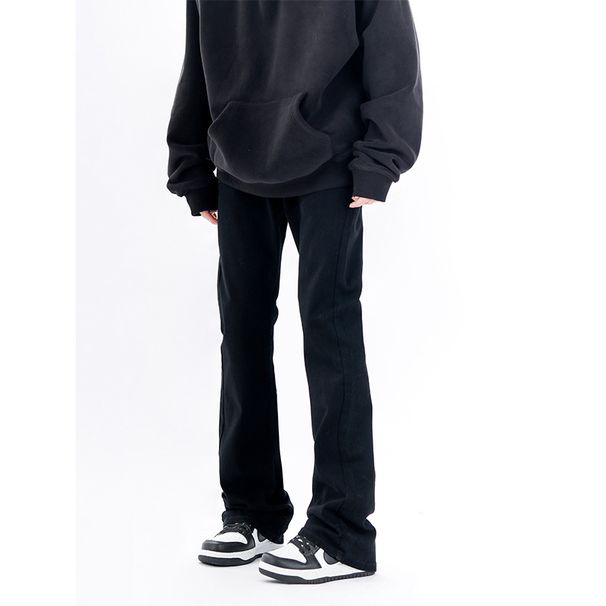 Nordmann American Style Vibe Slightly Flared Black Jeans Men Slim Fit Slimming Spring Autumn Basic Versatile Cool Casual Pants_mkmklike.com