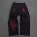 Men's Clothing This Year's Jeans Men's Hip Hop Retro Skull Washed Loose Jeans Casual Wide Leg Pants_mkmklike.com