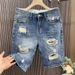 Men's Slim Fit Ripped Denim Shorts Casual Versatile Lightweight Trendy Five Point Pants Straight Leg mid Length Summer 2025_mkmklike.com