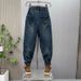 Trendy Retro Color Block Small Straight Angle Jeans For Men 2025 Spring New Tapered Harem Carrot Pants_mkmklike.com