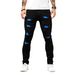 Men's Clothing Slim Fit Stretchy Black Jeans Stylish Distressed Patches Design Techniques Trousers_mkmklike.com