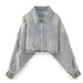Women's Distressed Cropped Denim Jacket, Vintage Washed Zip Up Oversized Long Sleeve Jean Coat, Casual Streetwear Daily Outerwear With Frayed Details_mkmklike.com