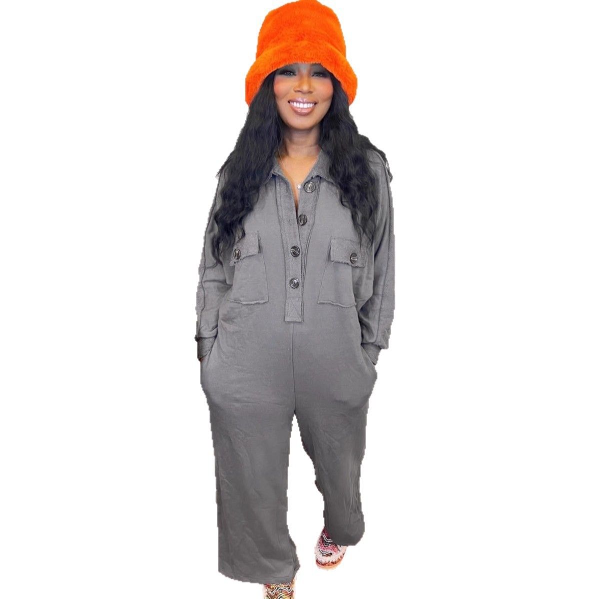 Oversized Denim Jumpsuit – Wide Leg Casual Romper With Lapel Collar, Streetwear One-Piece Outfit_mkmklike.com