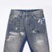 Men's Clothing Washed Old Damaged Holes Cat Whisker Embroidery Print Ink Splash Micro Flared Wide Leg Jeans Jeans_mkmklike.com