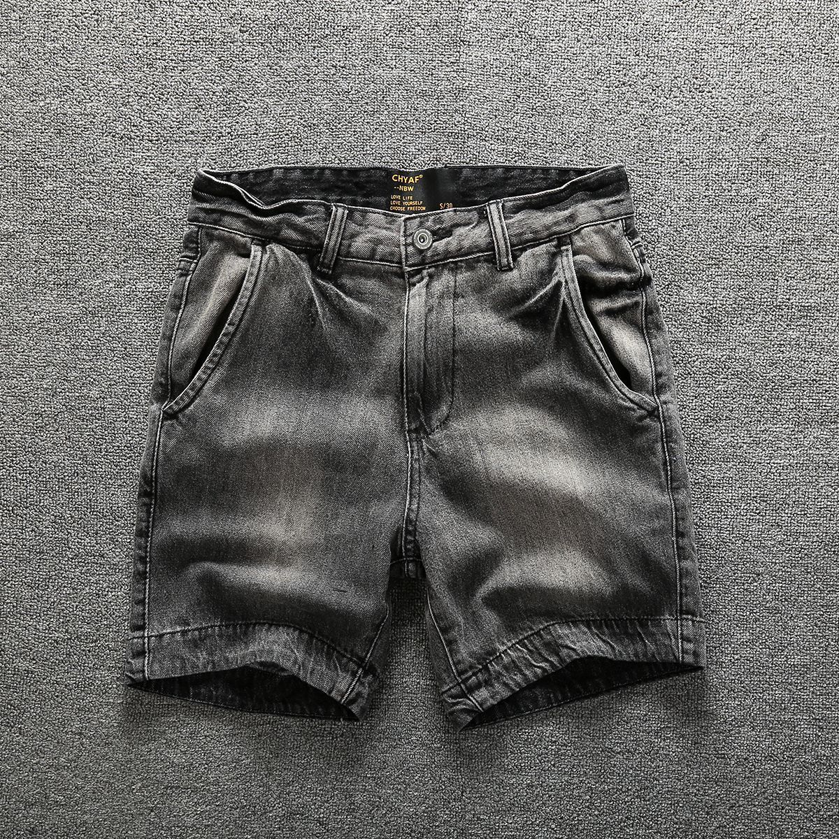 Men's Clothing 2024 New Denim Shorts Men's Summer Workwear Shorts Washed Old Straight Three Quarter Pants Men Manufacturers Wholesale_mkmklike.com