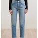 Women's Clothing Gray And Dark Blue High Waist Straight Nine Point Jeans For Women In Autumn With Asymmetric Trouser Legs_mkmklike.com