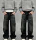 Men's Clothing Retro Cat Whisker Jeans Washed Black Cleanfit Distressed Cat Whisker Versatile Wide Leg Pants_mkmklike.com