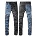 Men's Clothing Jeans European And American Trendy Brand Motorcycle Jeans Men's High Street Riding Style Splicing Tights Men 1052_mkmklike.com
