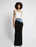 Modern high waisted half skirt for women, new black pleated patchwork design, long denim half skirt_mkmklike.com