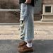 Men's Clothing Summer New Style Ripped Straight Leg Cropped Jeans For Women Retro Washed Distressed Loose Wide Leg Mid Length Pants_mkmklike.com