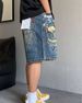 Hand Painted Graffiti Print Ripped Denim Shorts American Style High Waist Loose Fit Five Point Summer Fashion Kpop Casual Jeans_mkmklike.com