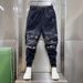 Men's Casual Slim Fit Jeans Blue Low Waist Elastic Jogger Harem Pants Trendy Spring Style Painted Graffiti Long Trousers_mkmklike.com