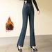 Women's Fleece-lined Thickened Jeans, 2025 Winter New Style, High-waisted, Slimming, Warm, Slightly Flared Pants With_mkmklike.com