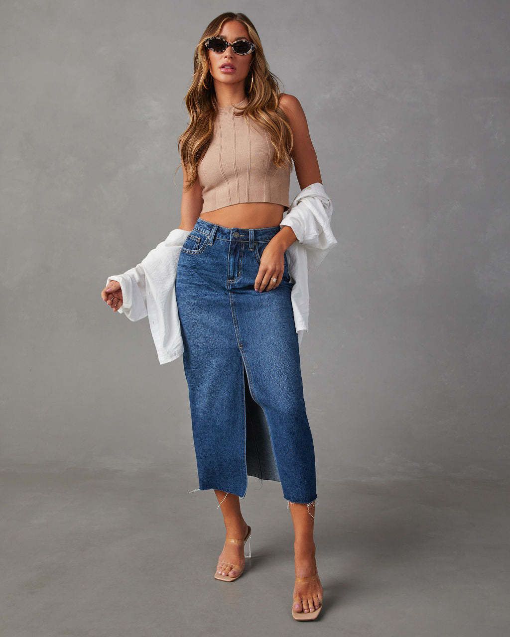 Women's sexy hot girl skirt A-line version slit slim denim skirt 2024 spring and summer_mkmklike.com