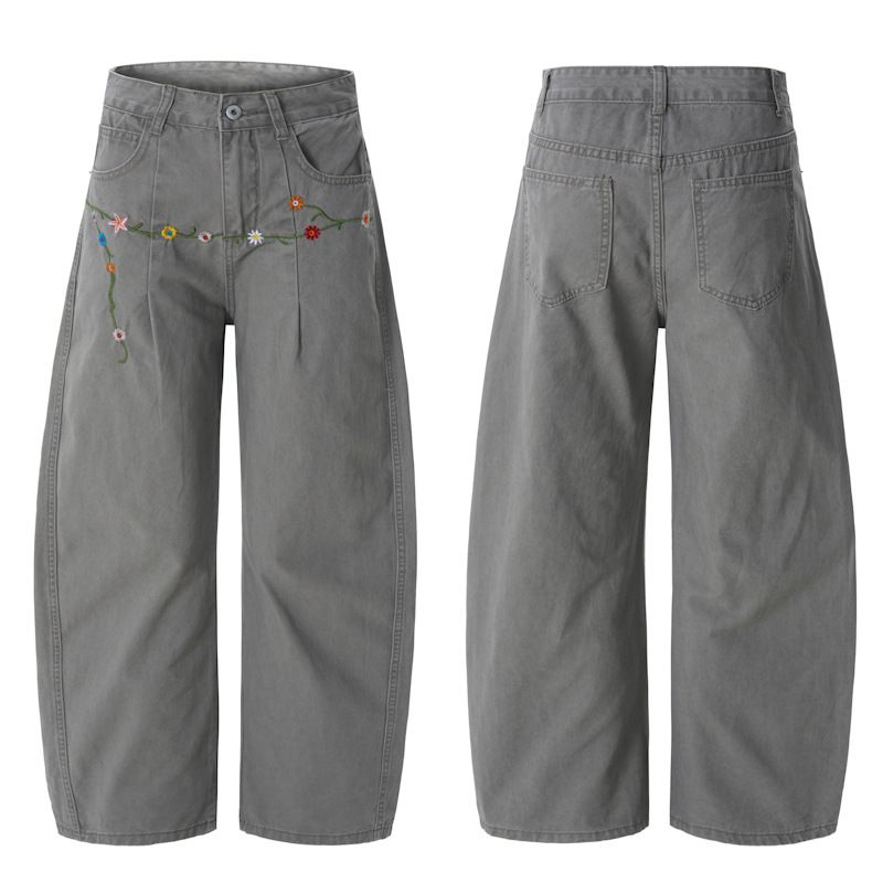Men's Clothing & Archer0603 & Autumn/Winter New American High Street Trendy Brand Curved Blade Jeans Embroidered Flower Wide Leg Cargo Pants For Men_mkmklike.com