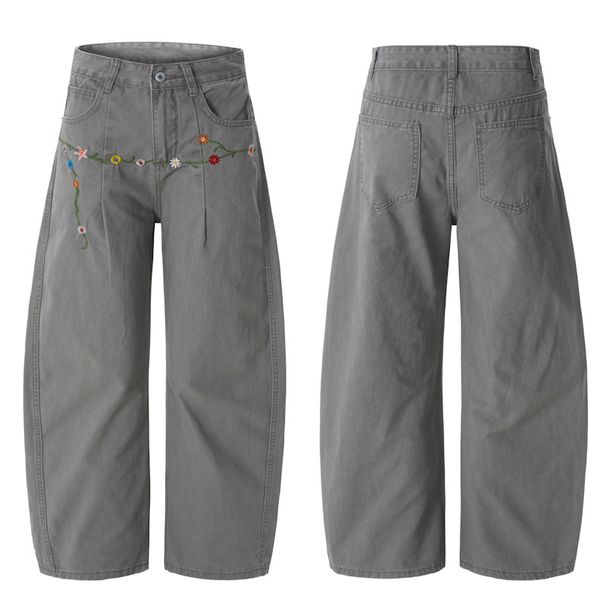 Men's Clothing & Archer0603 & Autumn/Winter New American High Street Trendy Brand Curved Blade Jeans Embroidered Flower Wide Leg Cargo Pants For Men_mkmklike.com