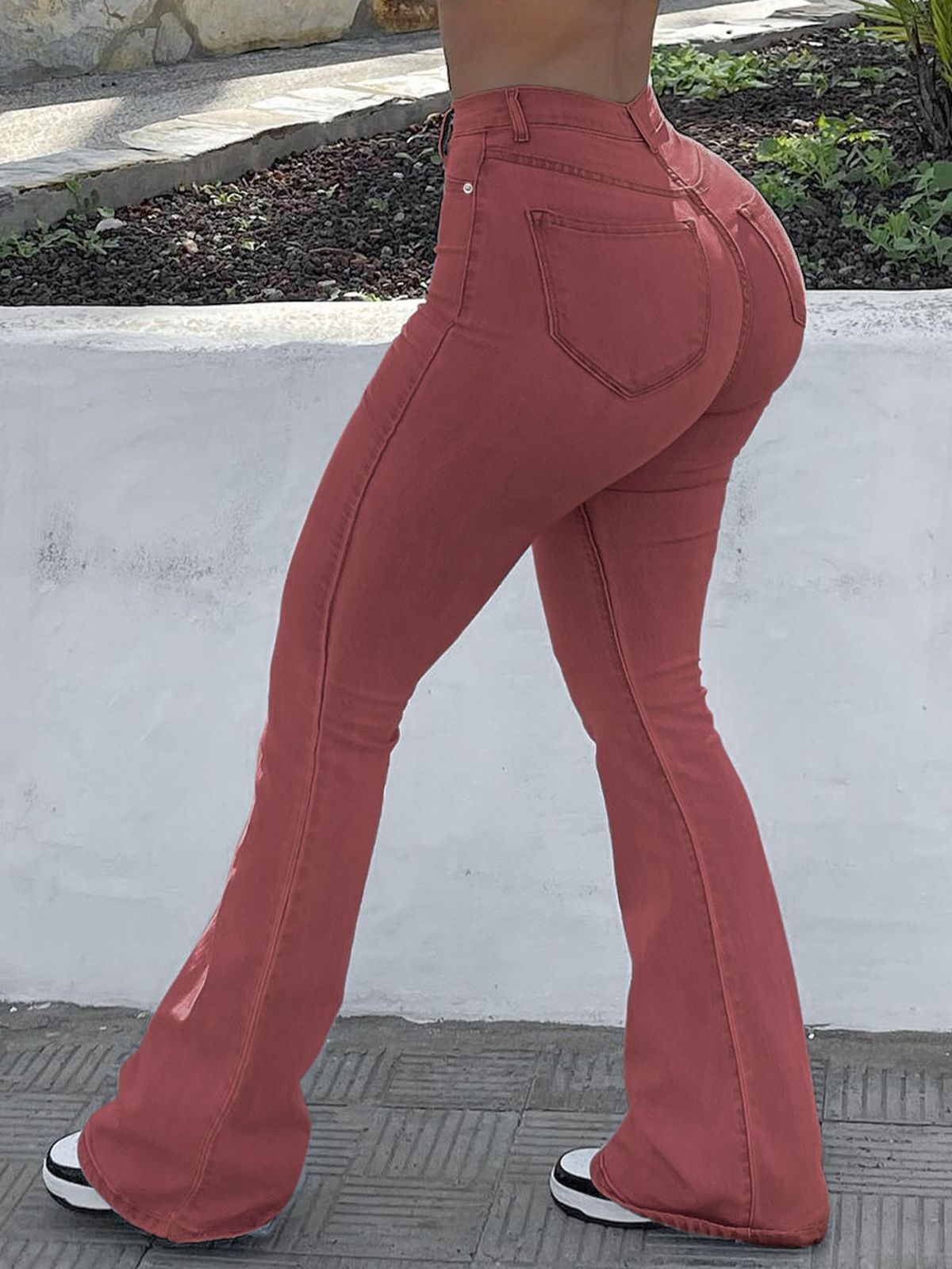 High-Waisted Flared Jeans For Women – Stretchy 70s Retro Denim, Distressed Vintage Wash, Wide-Leg Bell Bottoms (Streetwear, Boho Chic)_mkmklike.com