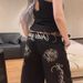 Women's Wide Leg Jeans High Waisted Street Style Retro Embroidered With Letters And Flowers Loose Fit Floor Length Y2K Trousers_mkmklike.com