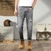 Large Size Men's Clothing Spring And Summer Holes, Gray Jeans, Men's Trendy Brand, Slim-fitting Thin Denim Trousers, Men's Foreign Trade Men's_mkmklike.com