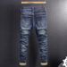 Men's Clothing Men's Retro Slim Fit Jeans Blue Washed Ripped Patched High Street Fashion Trendy Denim Trousers_mkmklike.com